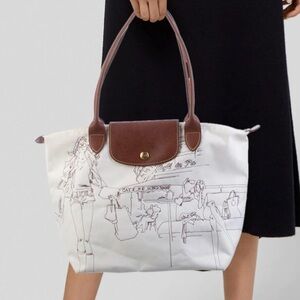 Longchamp Bag Café de Longchamp Medium White Embroidered Tote Purse